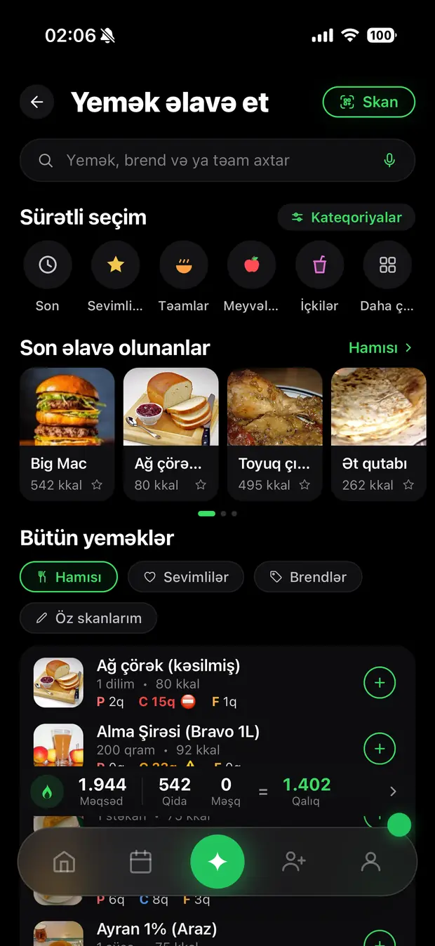 Yemək bir neçə saniyəyə yazılır