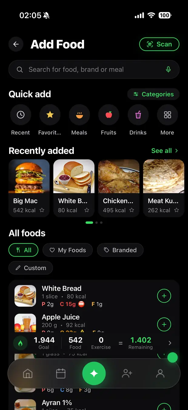 A meal takes seconds to log